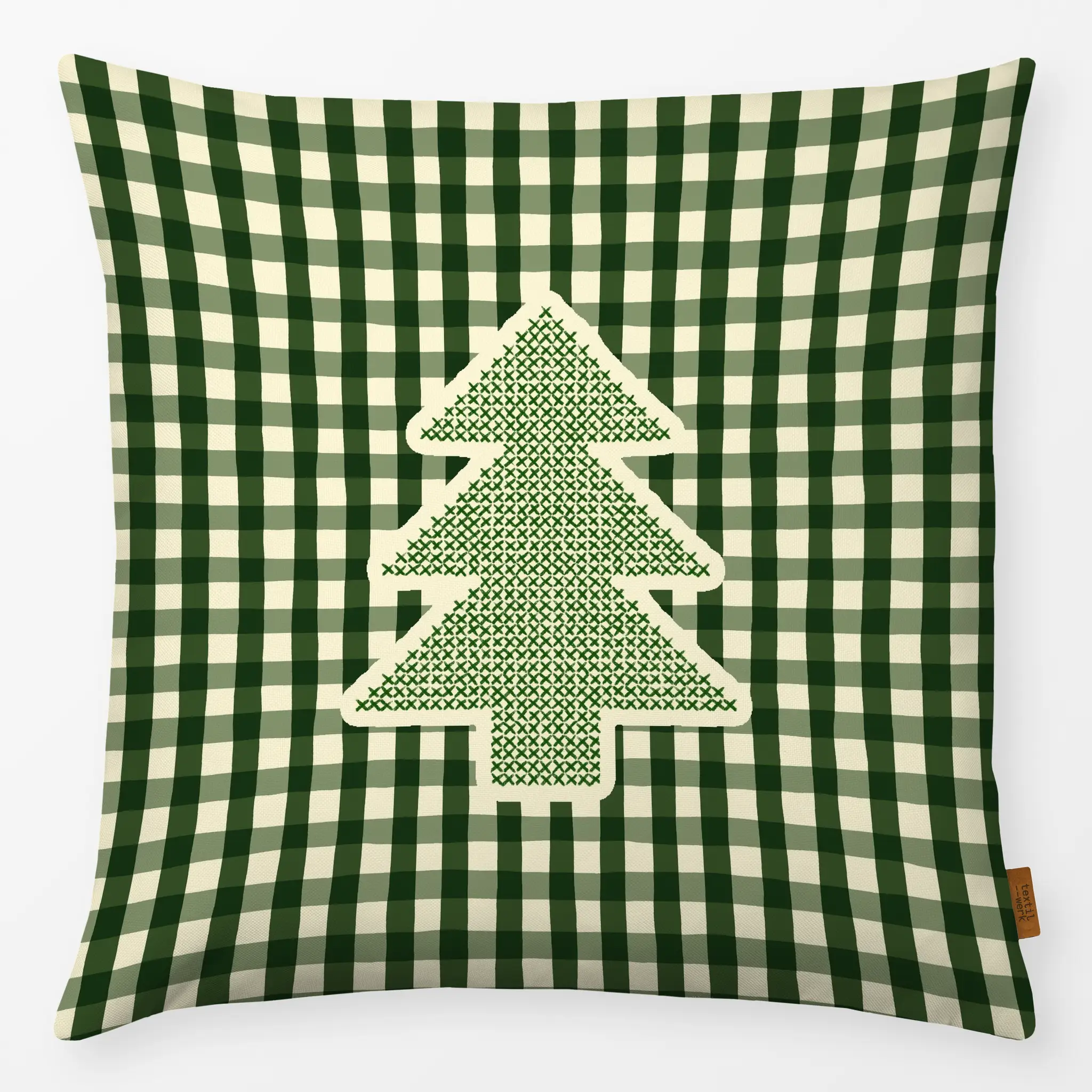Kissen Kissen Embroidered Christmas Tree On Gingham
