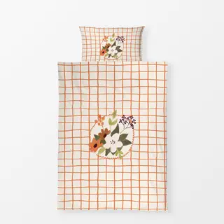 Bettwäsche Flowers On Orange Checks