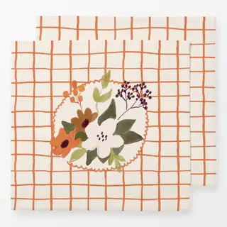 Servietten Flowers On Orange Checks