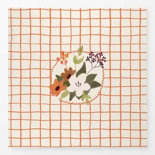 Tischdecke Flowers On Orange Checks