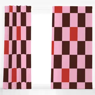 Dekovorhang Winter Rectangles rosa braun rot