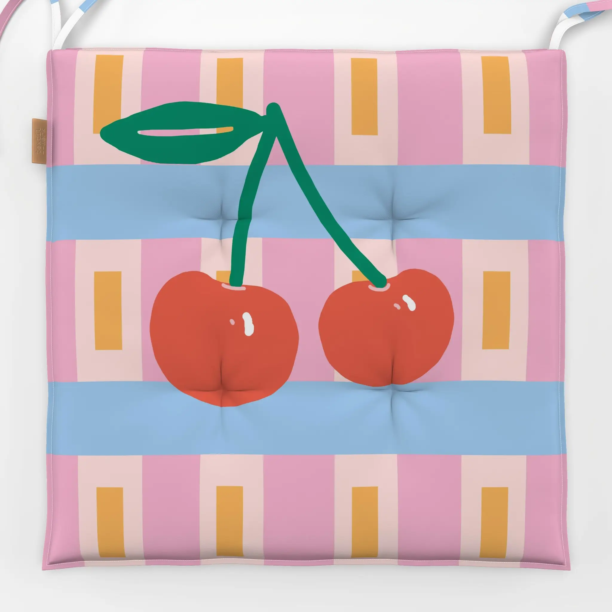 Sitzkissen Cherry Vibes - Sommer, Küche, Essen & Trinken, Früchte - von „Ines Keck"; Frucht, Obst, Streifen, Geometrisch, Ki...