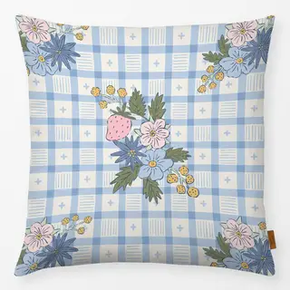 Kissen Blumen Picknick Karo Blau