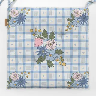 Sitzkissen Blumen Picknick Karo Blau