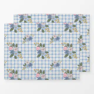 Tischset Blumen Picknick Karo Blau