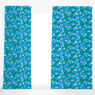Dekovorhang Blumenwiese - Blau