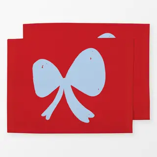 Tischset Schleife hellblau auf Rot