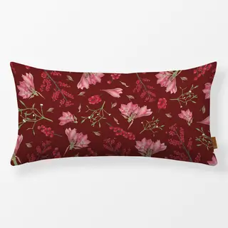 Kissen Ilexbeeren Amaryllis rosa-rot auf dunkelrot