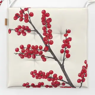 Sitzkissen roter Ilexzweig creme-weiss