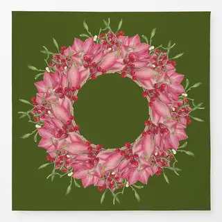 Tischdecke rosa-rot auf moosgrün