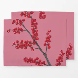 Tischset roter Ilexzweig rosa