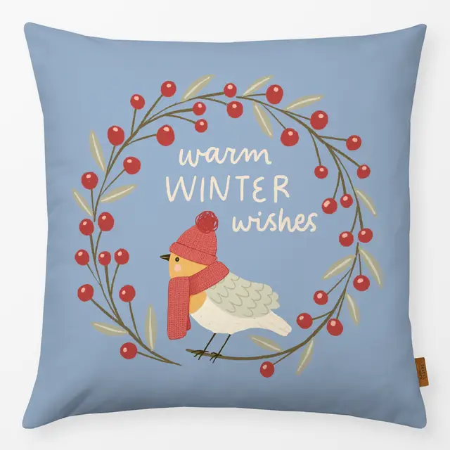Kissen Warm Winter Wishes von Cornlandart