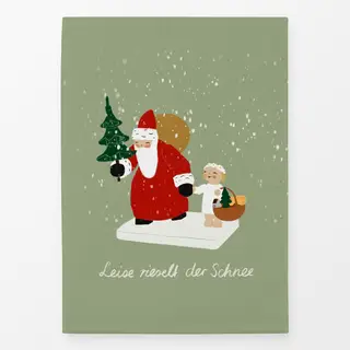 Geschirrtücher Weihnachtsmann mit Engel Grün Hell Schnee & Typo