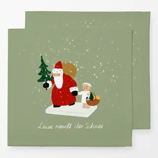 Servietten Weihnachtsmann mit Engel Grün Hell Schnee & Typo