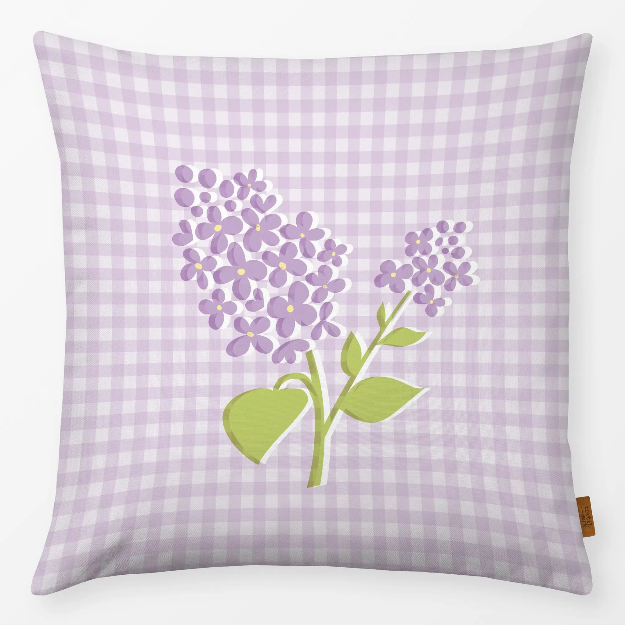 Kissen Flieder Vichy lila - Blumen & Florales, Frühling - von „Carolin Vonhoff"; kariert, gingham, Fruehling, handgezeichnet...