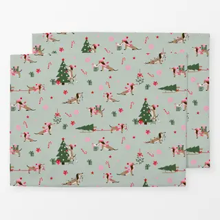 Tischset Weihnachtsmuster Dackel grün