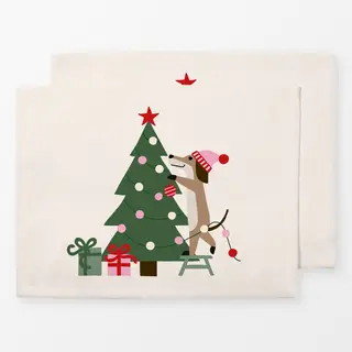 Tischset Weihnachtsbaum schmücken Dackel beige