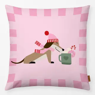 Kissen Hot chocolate Dackel rosa