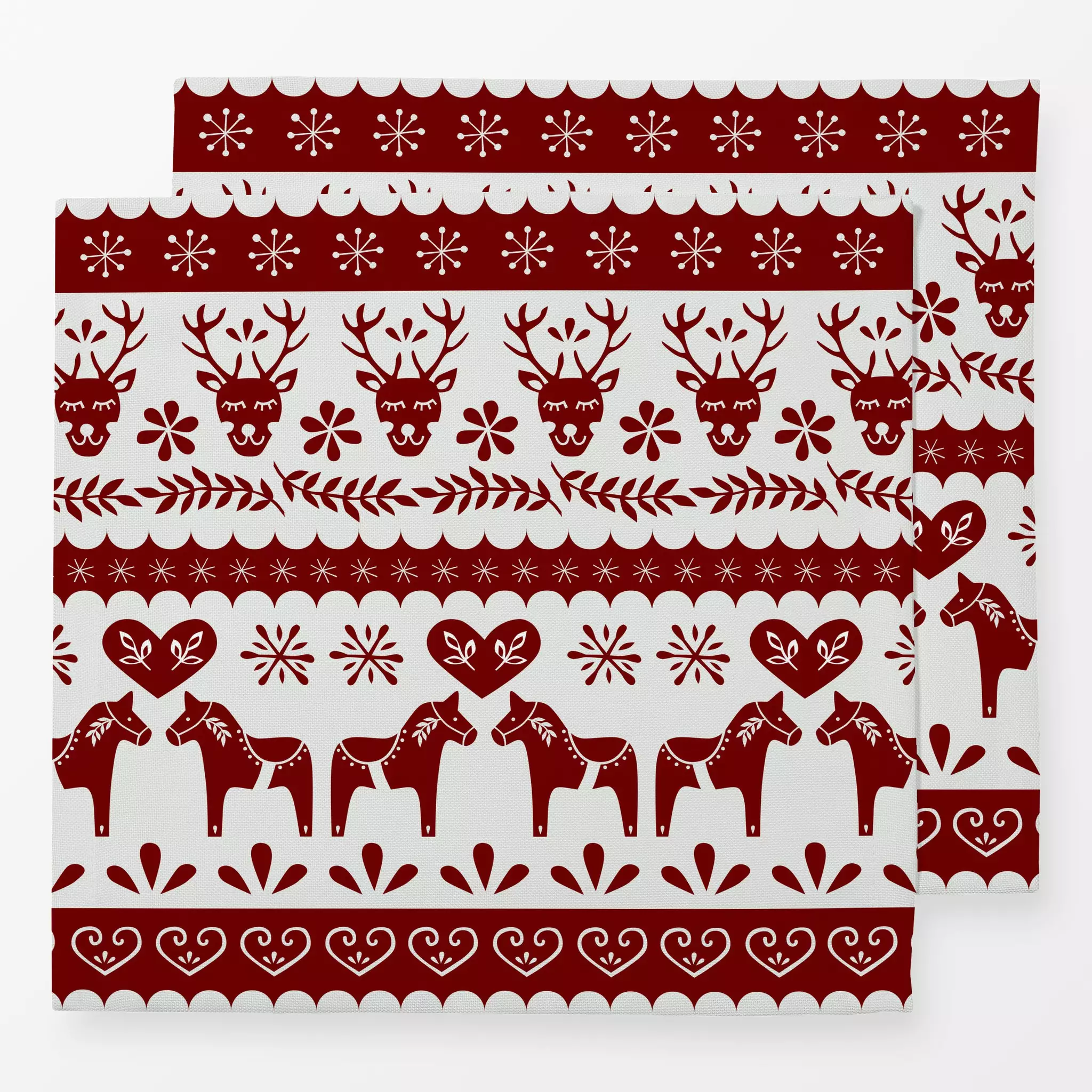 Servietten Schwedisches Muster Rot - Weihnachten, Winter - von „Kerstin Ax"; Muster, skandinavisch, Herzen, Sterne, Weihnach...
