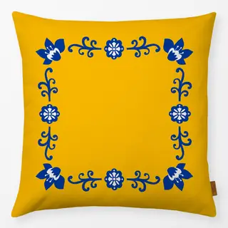 Kissen Folkart blau-gelb