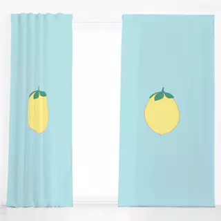 Dekovorhang Vintage Zitrone Blau