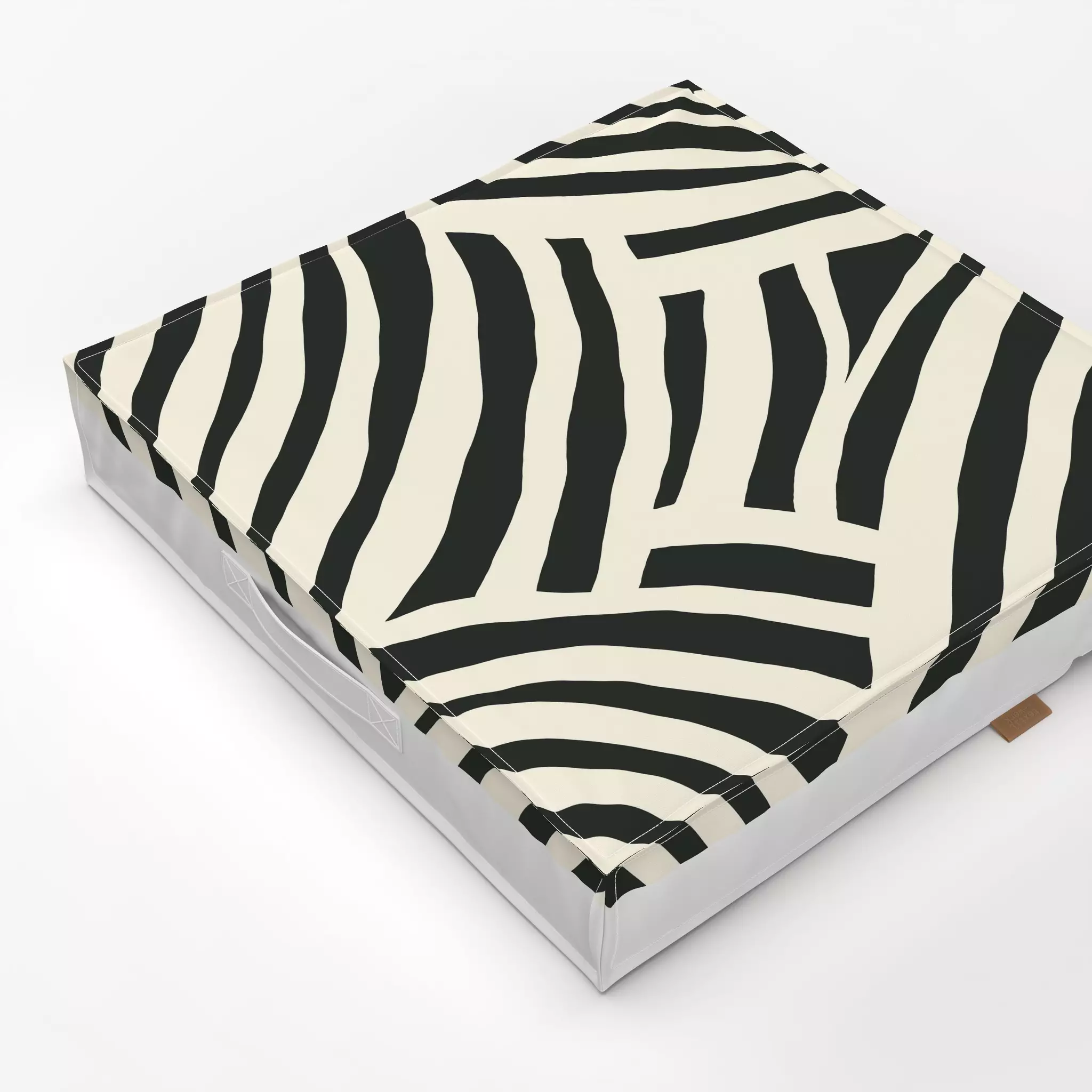 Bodenkissen Colorful Stripes Black - Symbole & Muster - von „Miriam Dück"; minimal, Struktur, abstrakt, Streifen, Zebra, mod...