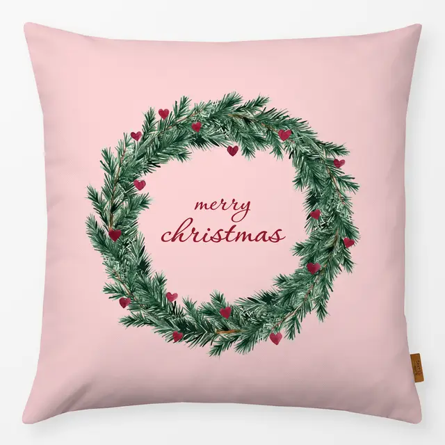 Kissen Merry Christmas Wreath von Palmartprints by Karen Menzenbach