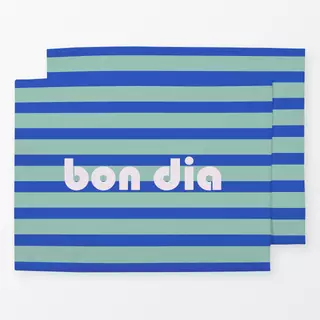 Tischset Bon Dia rayas azul y turquesa