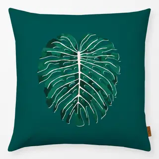 Kissen Monstera Jungle Leaf dark teal