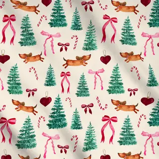 Meterware Christmas Winter Dackel Beige