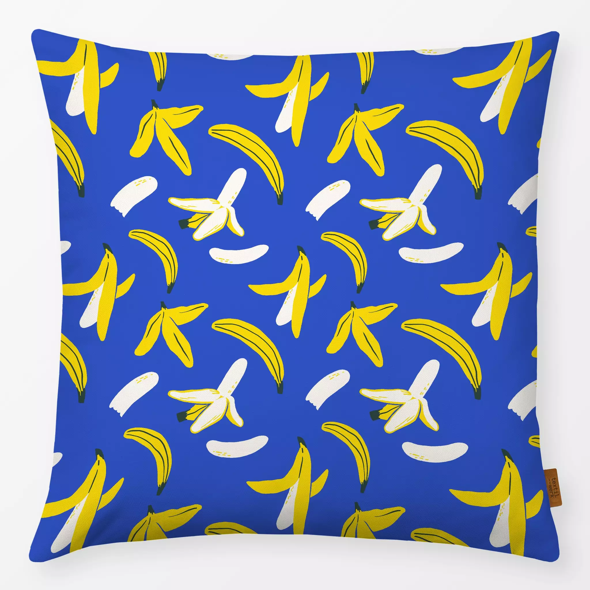 Kissen Bananas blue - Sommer, Symbole & Muster, Früchte - von „Janna Schipper"; Frucht, Obst, Obstsalat, Muster, Illustratio...