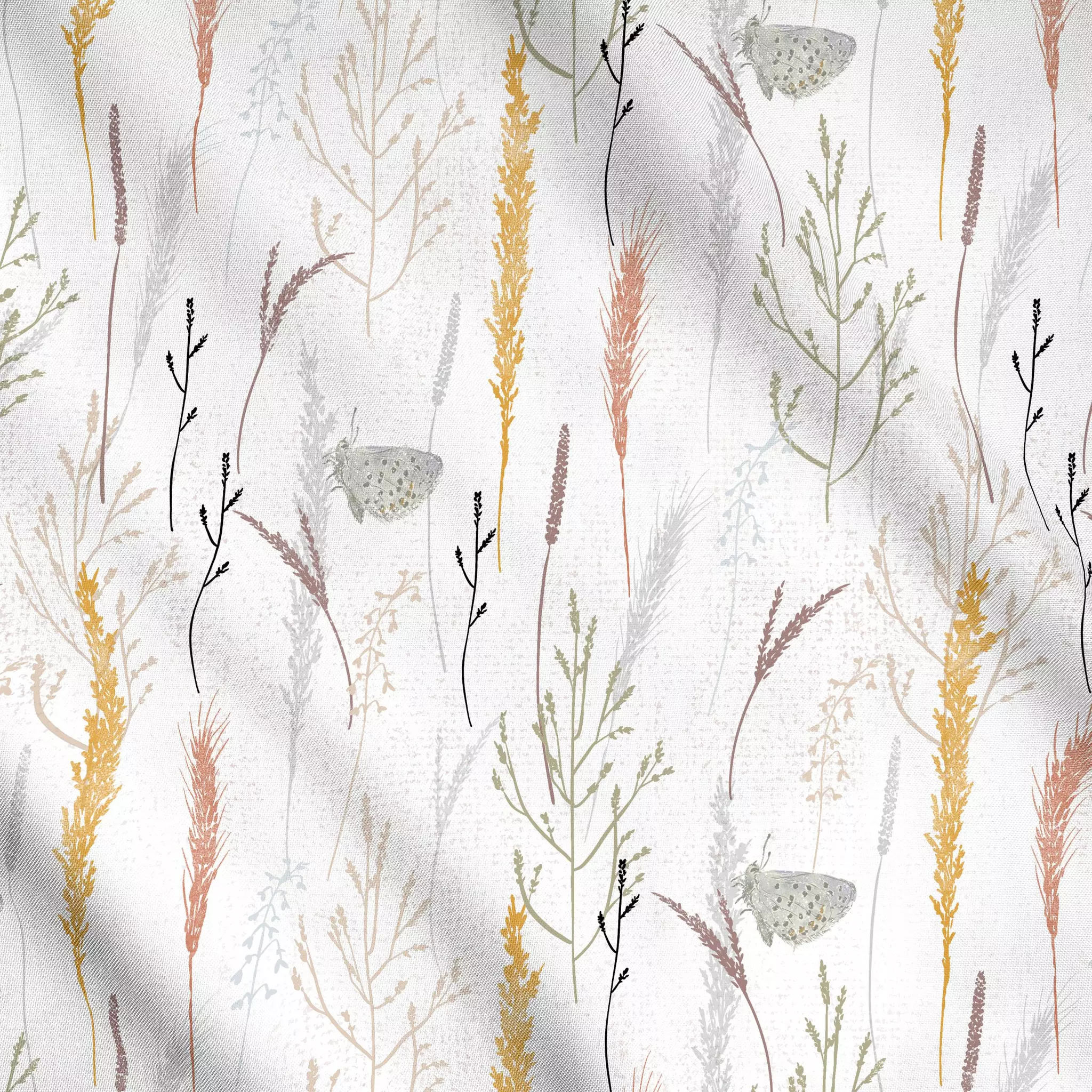 Meterware Gräser mit Schmetterling, Blumen, Tiere, Sommer, von Christiane Zielinski