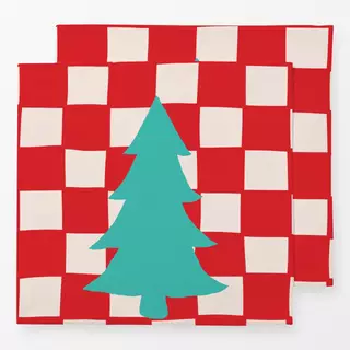 Servietten Weihnachtsbaum auf Karo