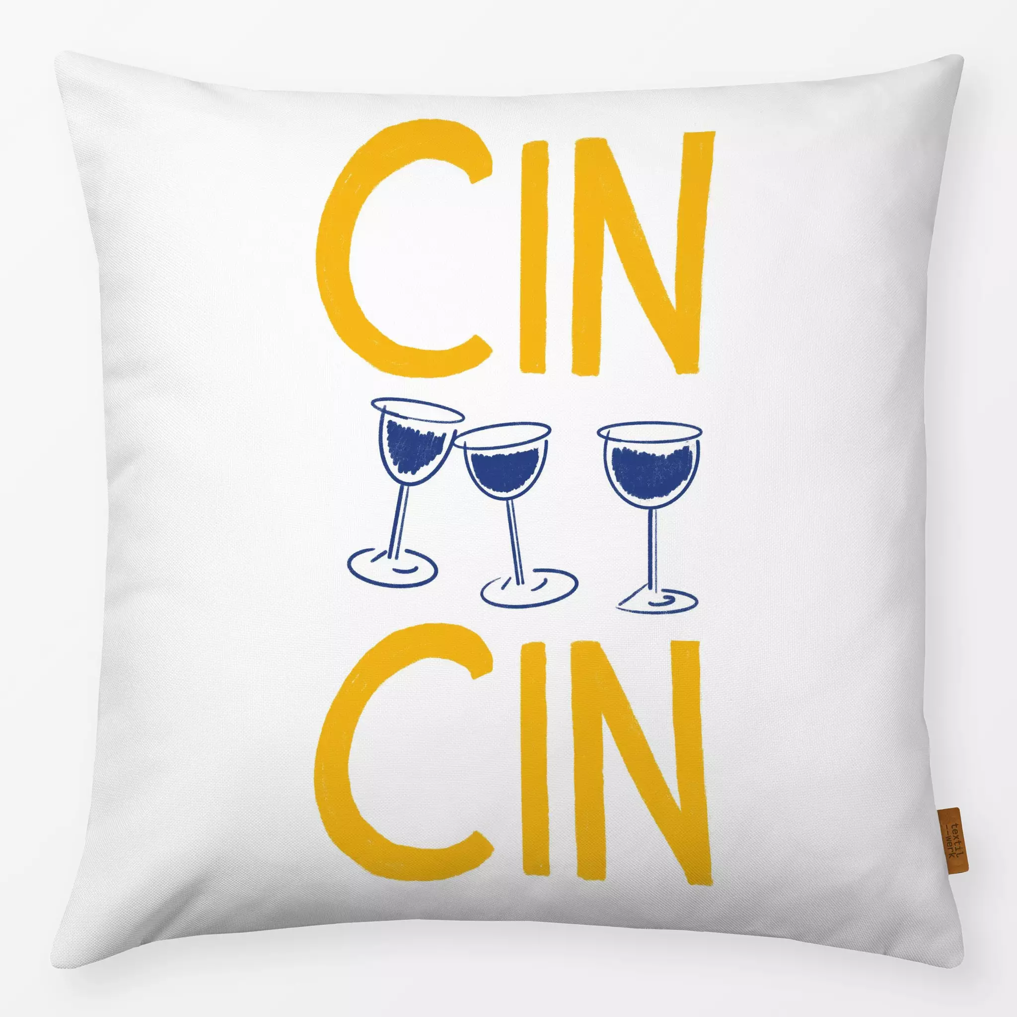 Kissen Kissen Cin Cin Typo Gelb blau