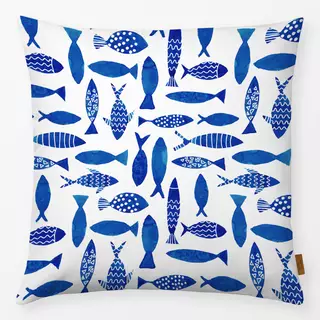 Kissen Fische Allover Blau Weiss