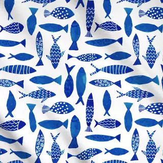 Meterware Fische Allover Blau Weiss