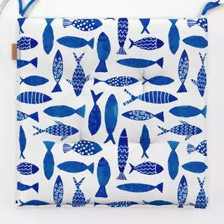 Sitzkissen Fische Allover Blau Weiss