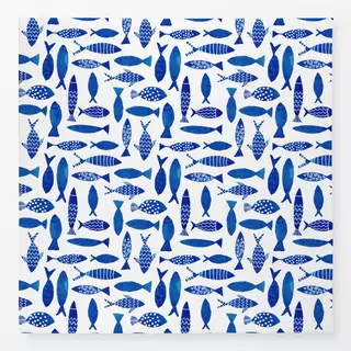 Tischdecke Fische Allover Blau Weiss