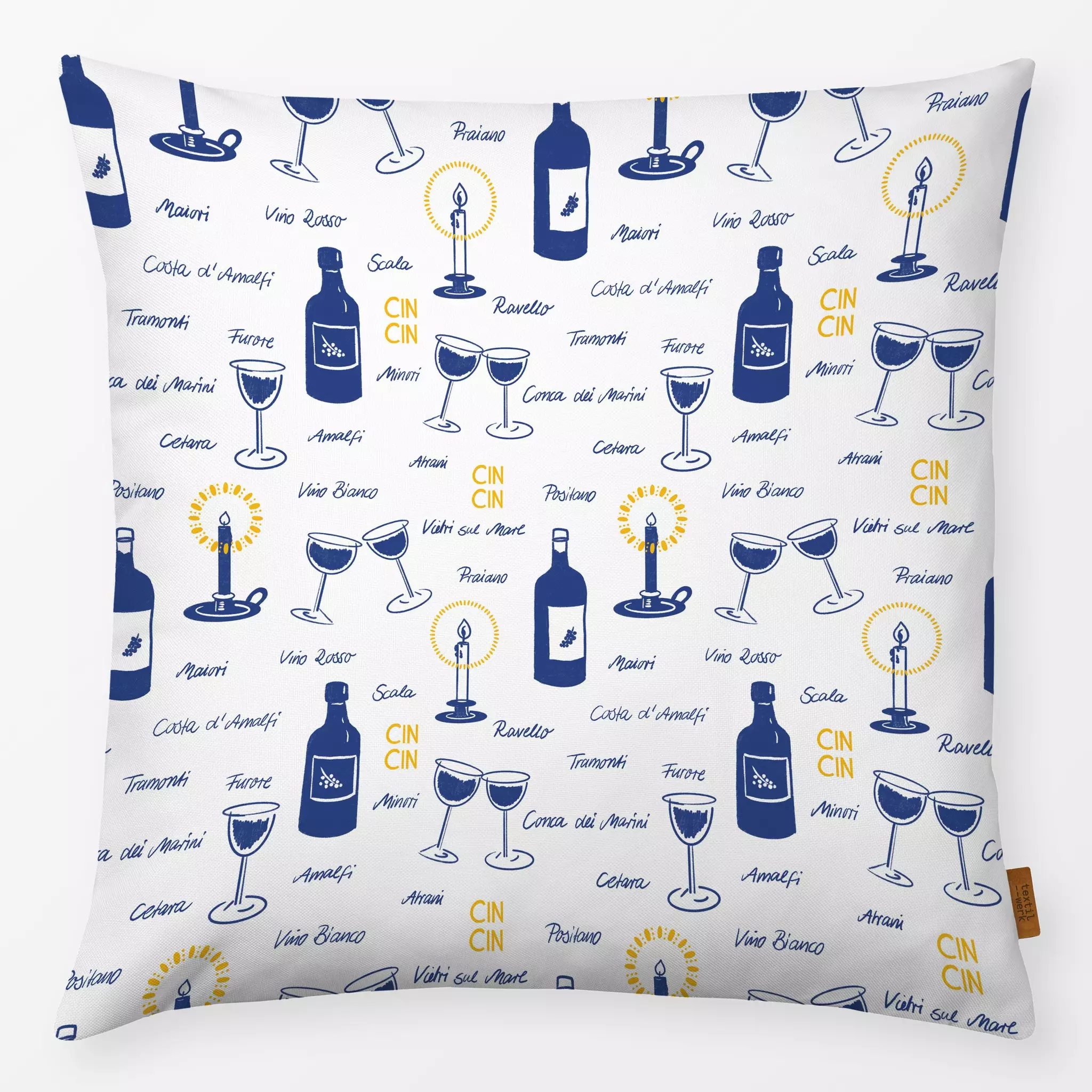 Kissen Kissen Wein Muster Blau Gelb Weiss
