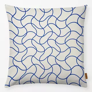 Kissen Wellen Karo Netz Blau Beige