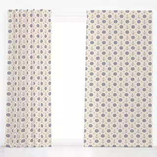 Dekovorhang Anker und Herz Beige Blau