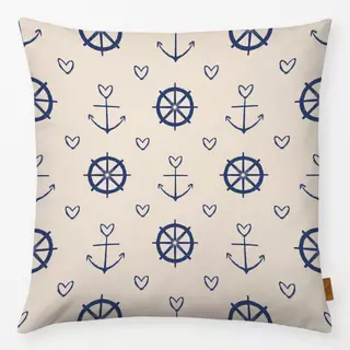 Kissen Anker und Herz Beige Blau