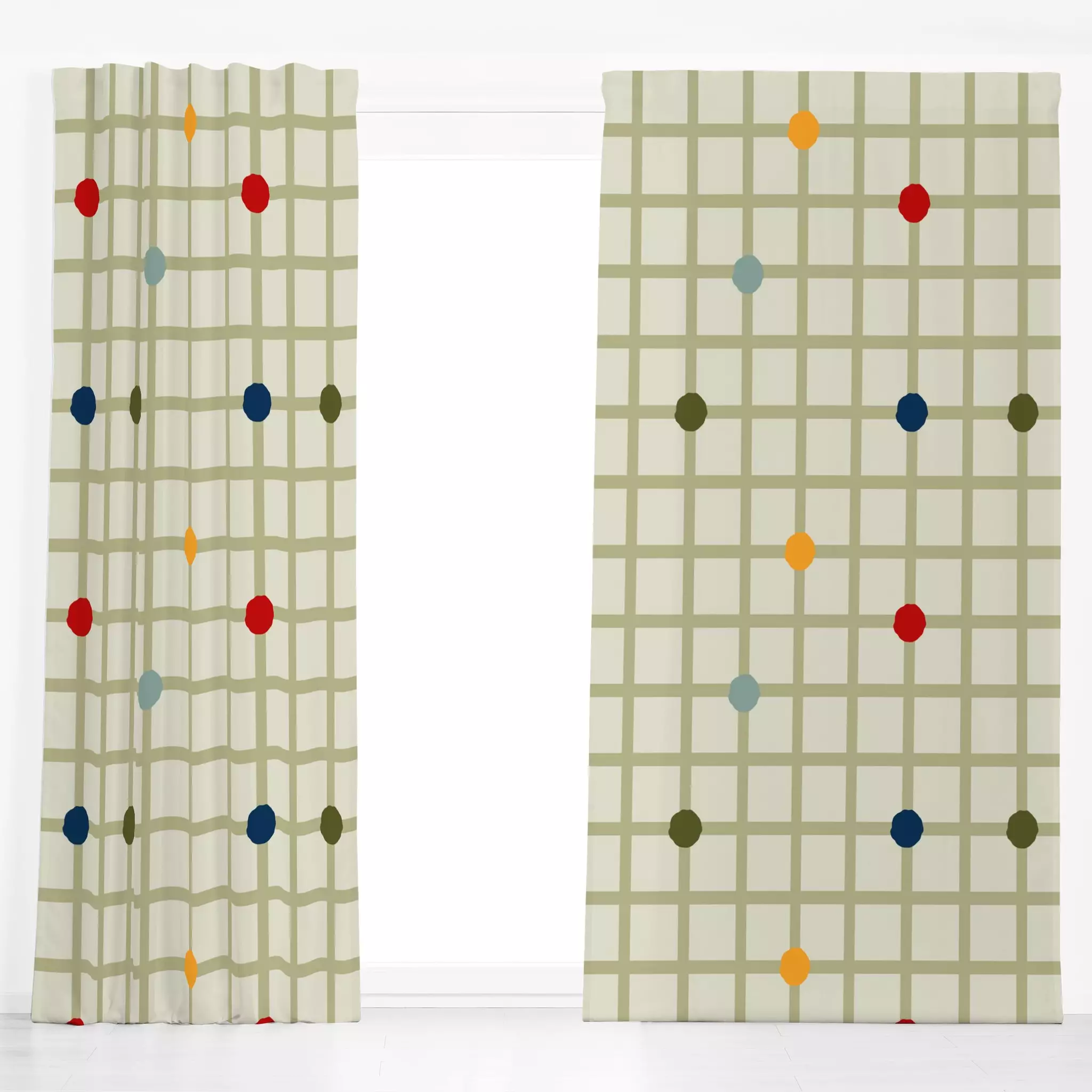 Dekovorhang Karodots-grün - Symbole & Muster - von „duundich"; hippie, Muster, minimal, Linien, Punkte, Streifen, kleingemus...