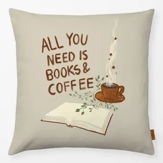 Kissen Bücher und Kaffee