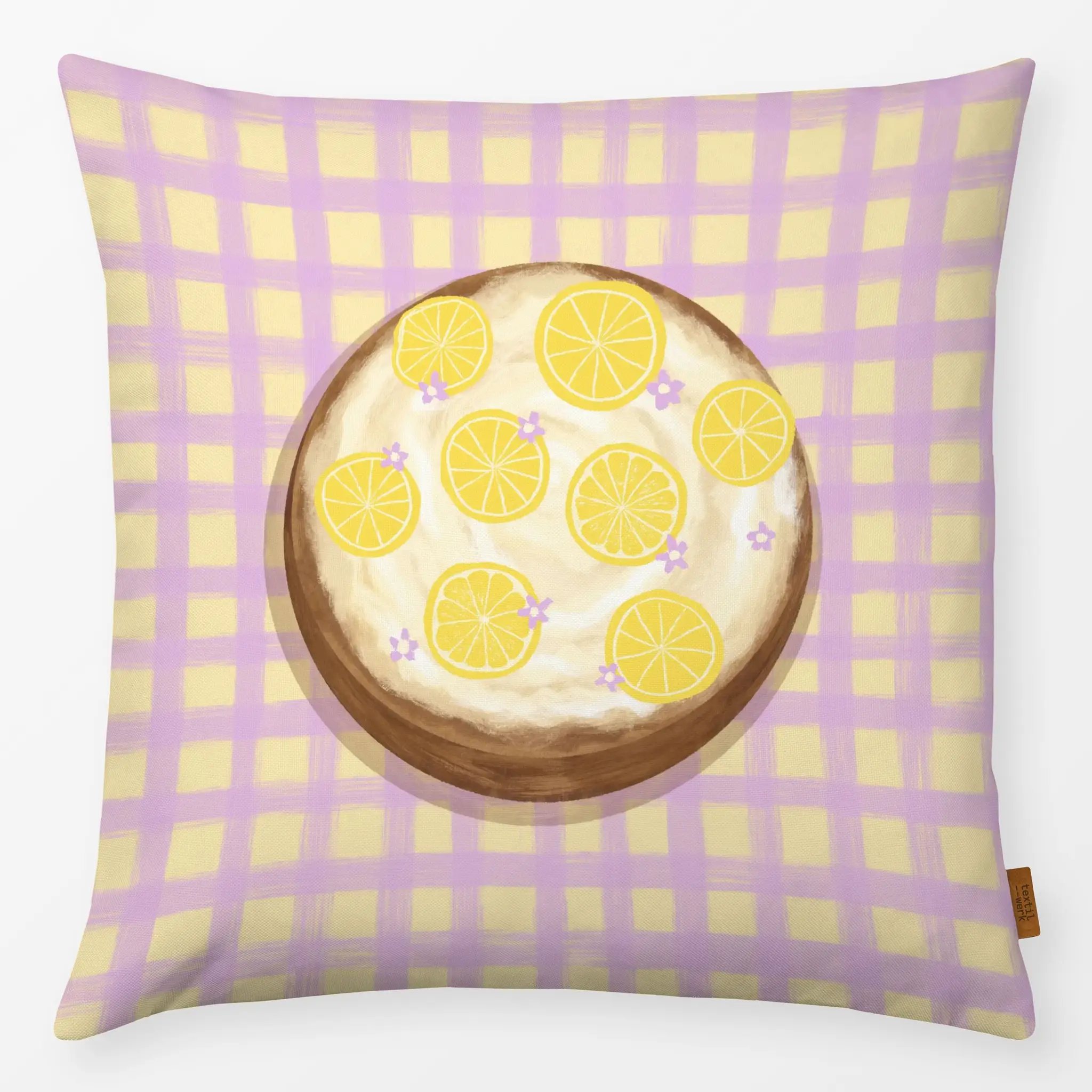 Kissen Zitronenkuchen Karomuster - Frühling, Symbole & Muster, Küche, Essen & Trinken - von „Studio Dolci"; Frucht, Blumen, ...