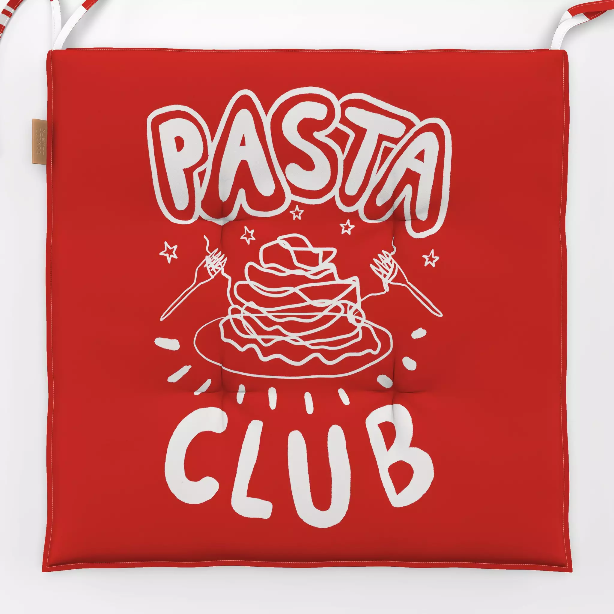 Sitzkissen Pasta Club Rot - Sommer, Sprüche & Schriftzüge, Küche, Essen & Trinken - von „Studio Dolci"; Urlaub, rot, Essen, ...