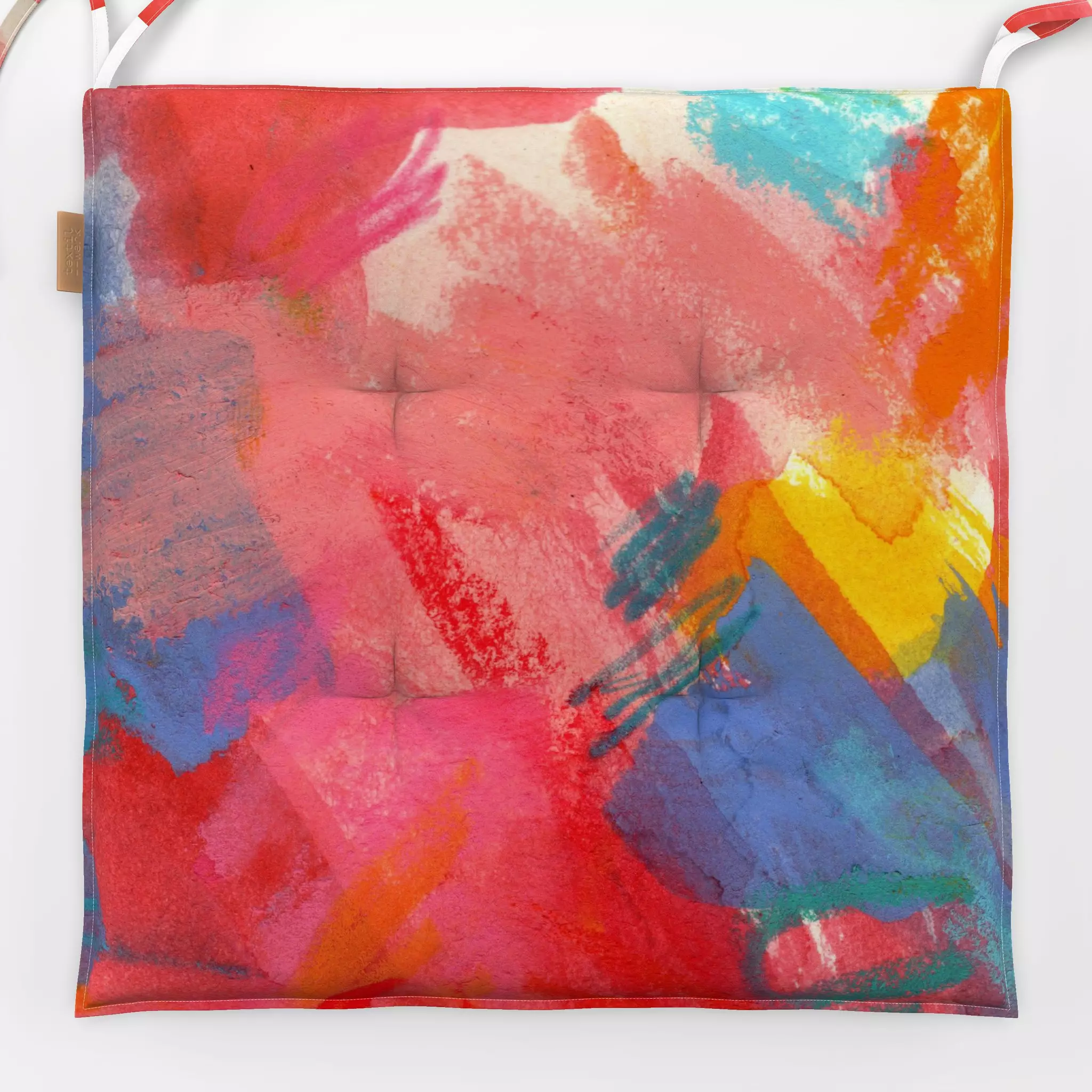 Sitzkissen Colorful 2 - Symbole & Muster - von „Lena Lackmann"; Wasserfarben, Aquarell, Pinselstrich, rosa, Farbverläufe, bu...