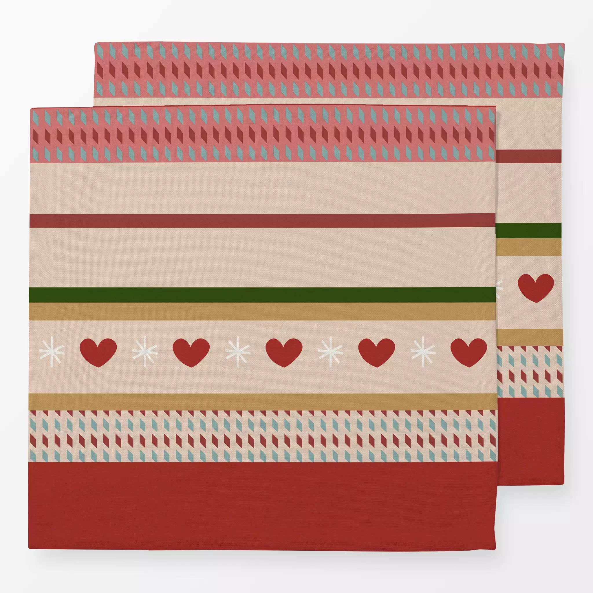 Servietten Weihnachtsmuster Rot Beige - Weihnachten - von „Alisa Knöß"; Streifen, skandinavisch, Herzen, Weihnachtsdeko, win...