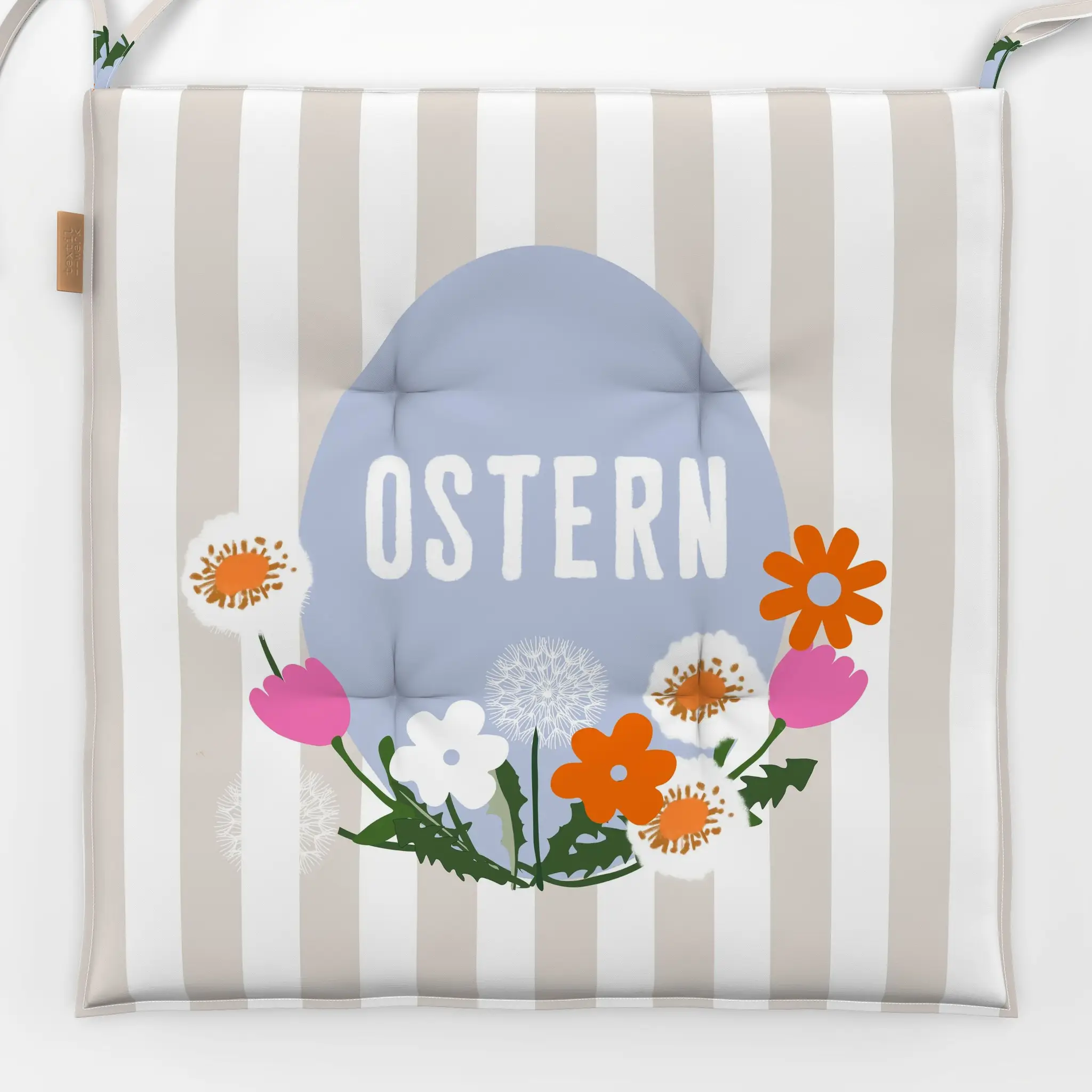 Sitzkissen Osterei Auf Streifen Beige - Frühling, Sprüche & Schriftzüge, Ostern - von „Alisa Knöß"; Blumen, Spruchkissen, Os...