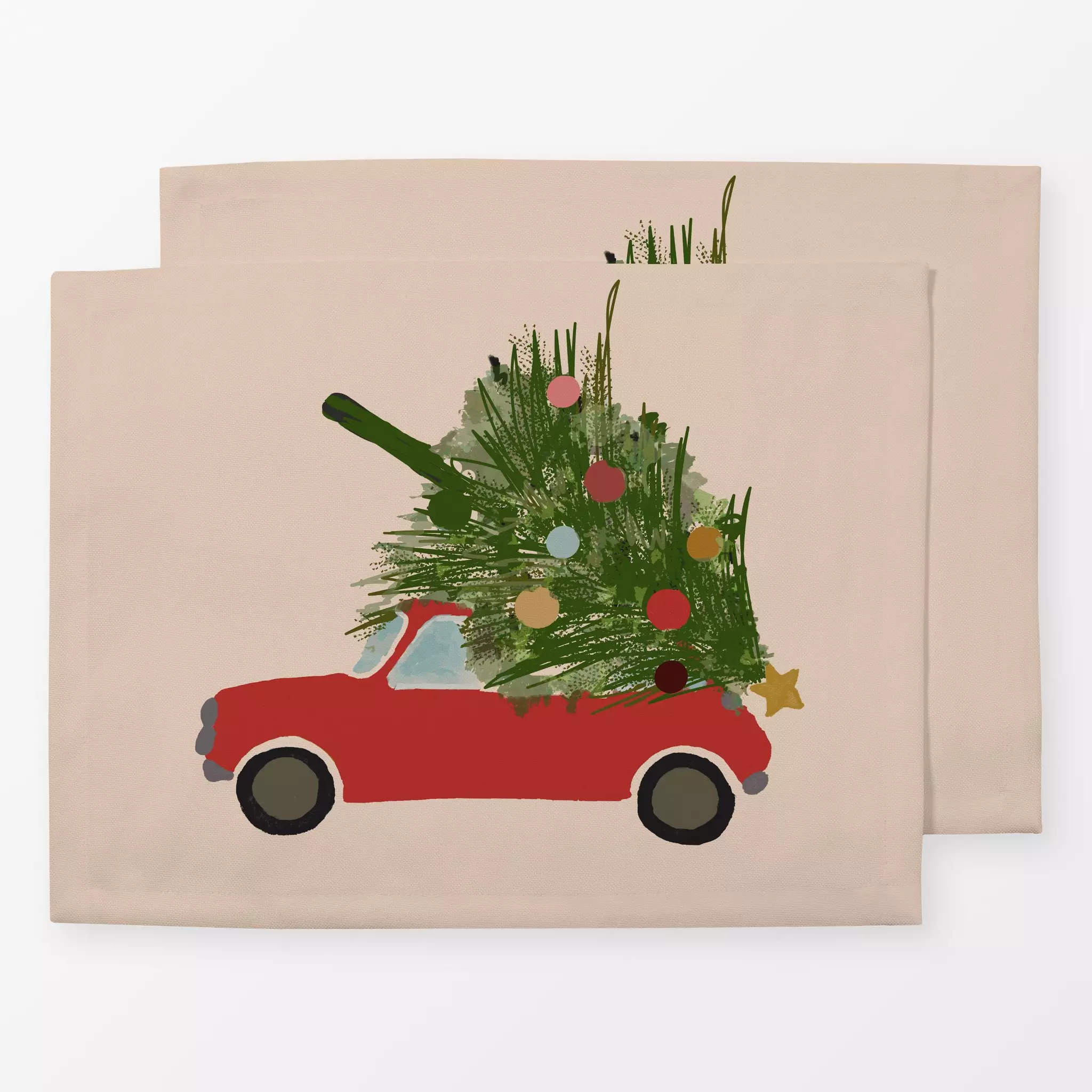 Tischset Auto Mit Weihnachtsbaum Beige - Weihnachten - von „Alisa Knöß"; Weihnachtsbaum, winterdeko, Weihnachtskissen, adven...